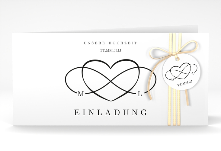 Hochzeitseinladung Infinity lange Klappkarte quer schwarz