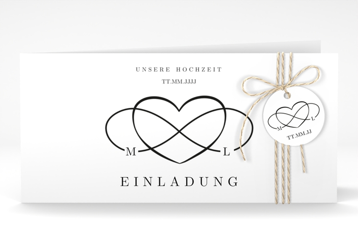 Hochzeitseinladung Infinity lange Klappkarte quer schwarz