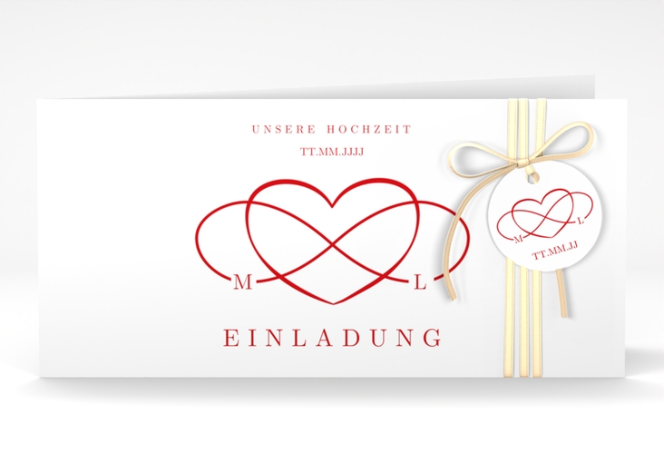 Hochzeitseinladung Infinity lange Klappkarte quer rot