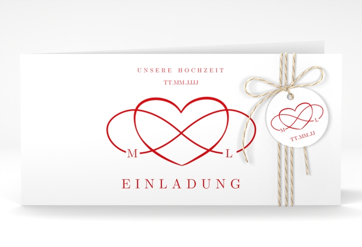 Hochzeitseinladung Infinity lange Klappkarte quer rot