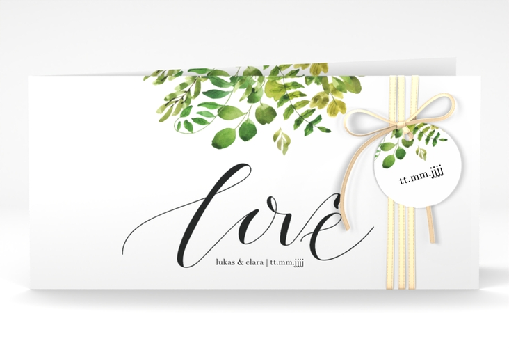 Hochzeitseinladung Botany lange Klappkarte quer weiss