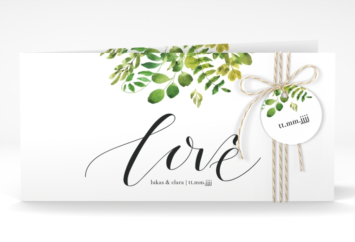 Hochzeitseinladung Botany lange Klappkarte quer weiss