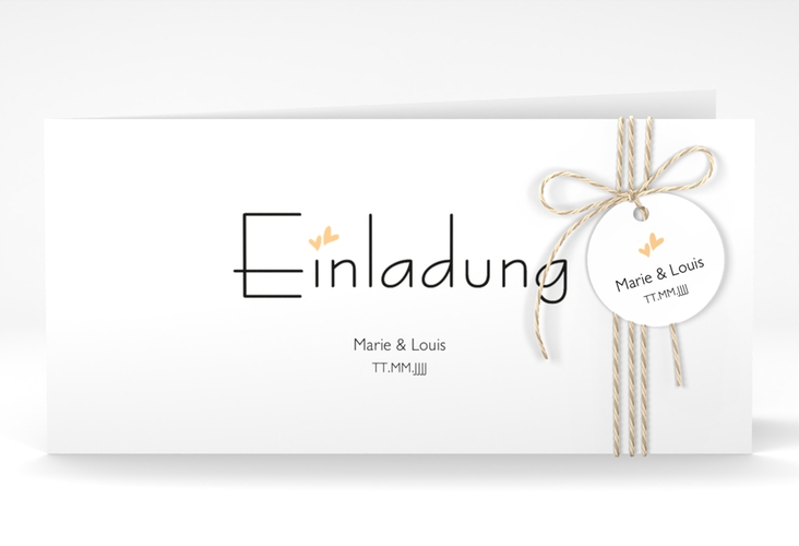 Hochzeitseinladung Twohearts lange Klappkarte quer beige