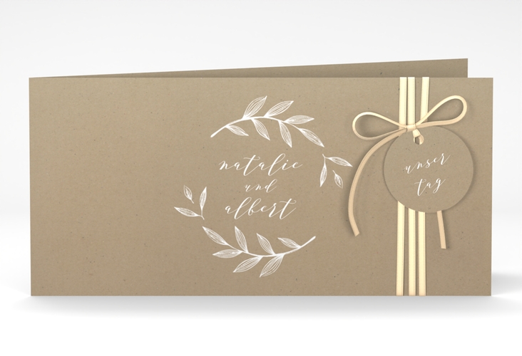 Hochzeitseinladung Naturelove lange Klappkarte quer weiss hochglanz