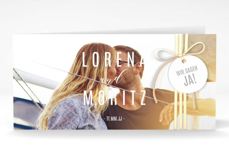 Hochzeitseinladung Memory lange Klappkarte quer