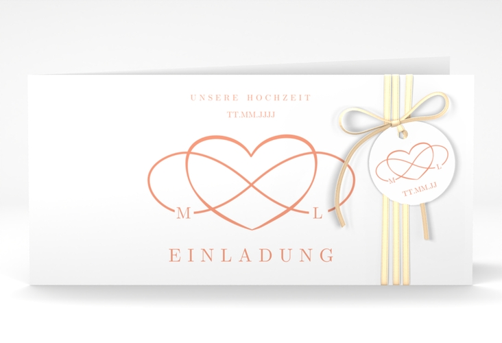Hochzeitseinladung Infinity lange Klappkarte quer apricot