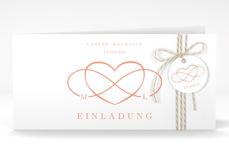 Hochzeitseinladung Infinity lange Klappkarte quer apricot