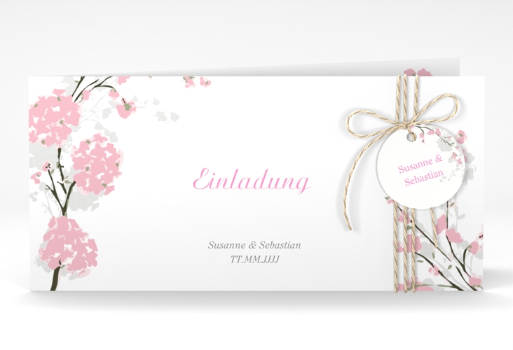 Hochzeitseinladung Salerno lange Klappkarte quer rosa