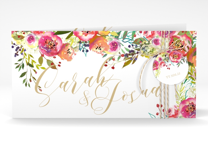 Hochzeitseinladung Flowerbomb lange Klappkarte quer weiss