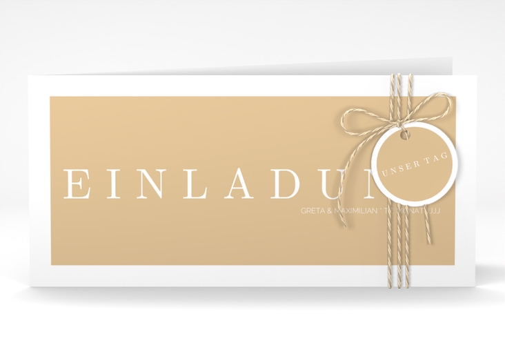 Hochzeitseinladung Simply lange Klappkarte quer beige hochglanz