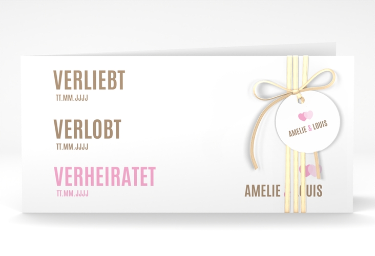 Hochzeitseinladung Couple lange Klappkarte quer rosa