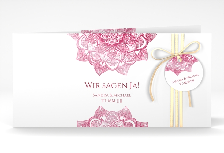 Hochzeitseinladung Delight lange Klappkarte quer pink