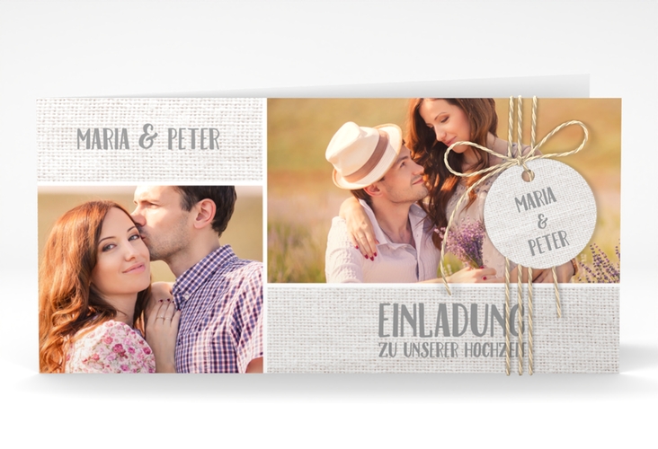 Hochzeitseinladung Landliebe lange Klappkarte quer weiss hochglanz