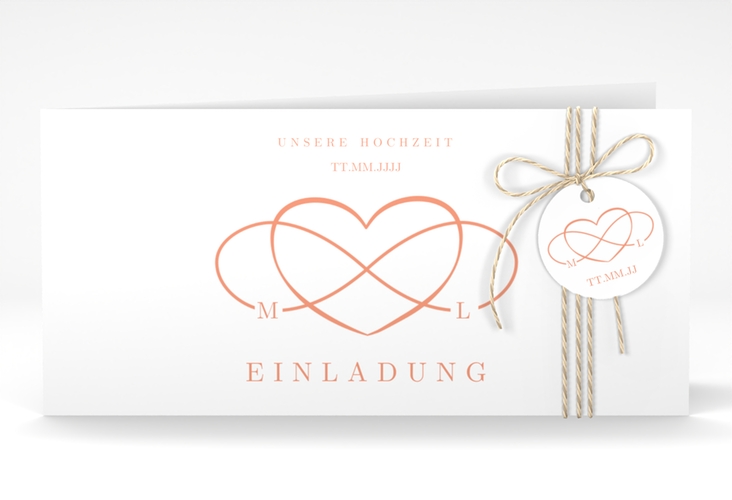 Hochzeitseinladung Infinity lange Klappkarte quer apricot