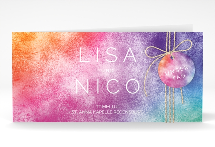 Hochzeitseinladung Colorful lange Klappkarte quer bunt