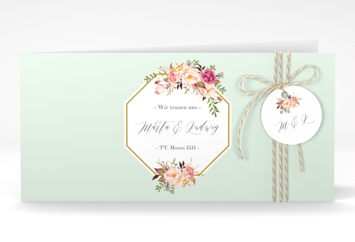 Hochzeitseinladung Prachtvoll lange Klappkarte quer mint hochglanz
