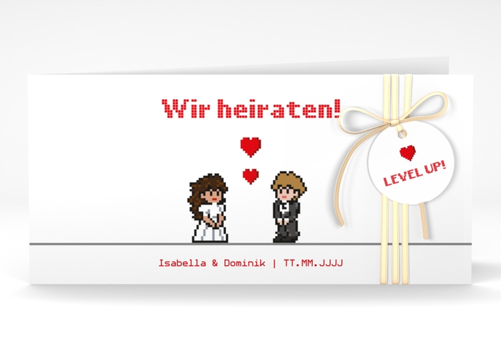 Hochzeitseinladung Pixel lange Klappkarte quer weiss hochglanz