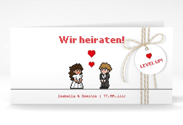 Hochzeitseinladung Pixel lange Klappkarte quer weiss hochglanz
