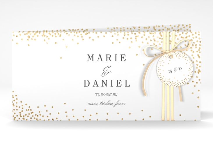 Hochzeitseinladung Glitter lange Klappkarte quer weiss hochglanz