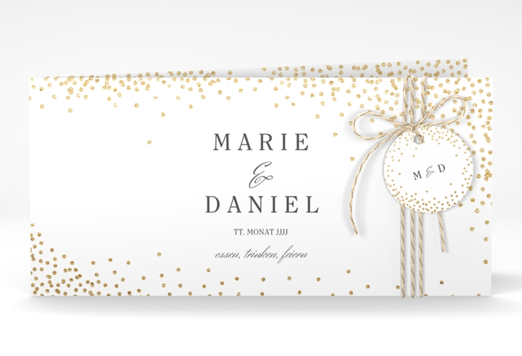 Hochzeitseinladung Glitter lange Klappkarte quer weiss hochglanz
