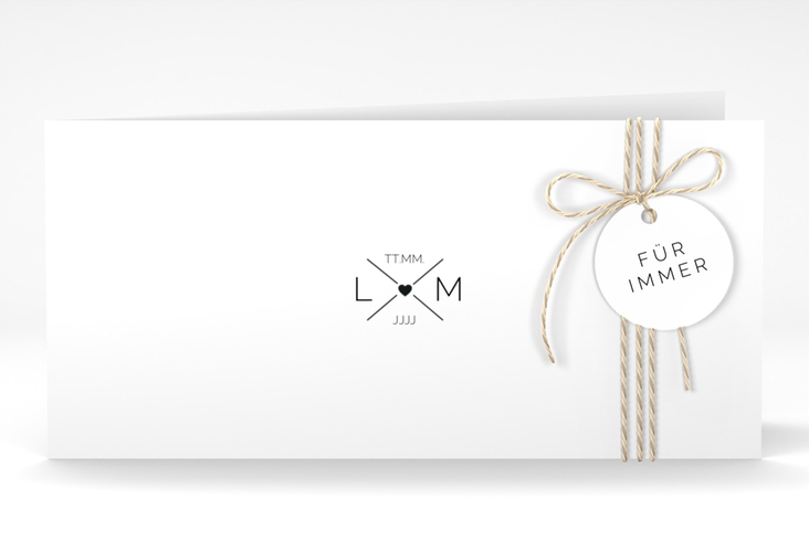 Hochzeitseinladung Initials lange Klappkarte quer hochglanz mit Initialen im minimalistischen Design