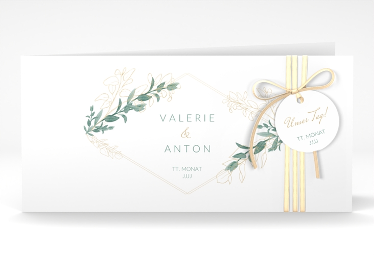 Hochzeitseinladung Verde lange Klappkarte quer weiss hochglanz