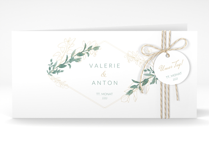 Hochzeitseinladung Verde lange Klappkarte quer weiss hochglanz