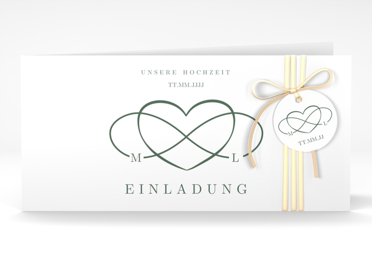 Hochzeitseinladung Infinity lange Klappkarte quer gruen