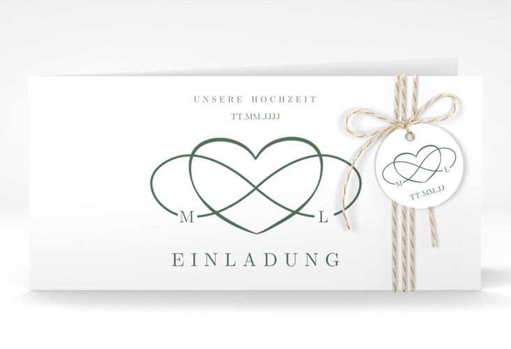 Hochzeitseinladung Infinity lange Klappkarte quer gruen