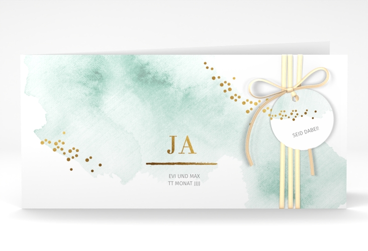 Hochzeitseinladung Pastell lange Klappkarte quer mint hochglanz