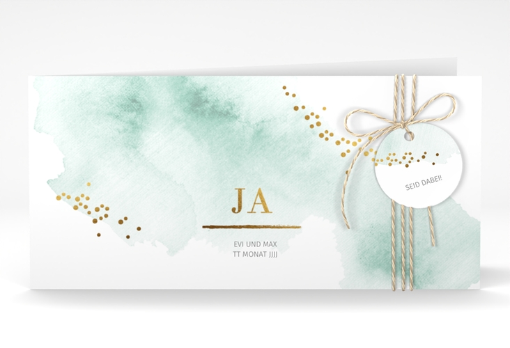 Hochzeitseinladung Pastell lange Klappkarte quer mint hochglanz