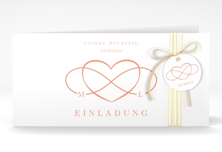 Hochzeitseinladung Infinity lange Klappkarte quer apricot