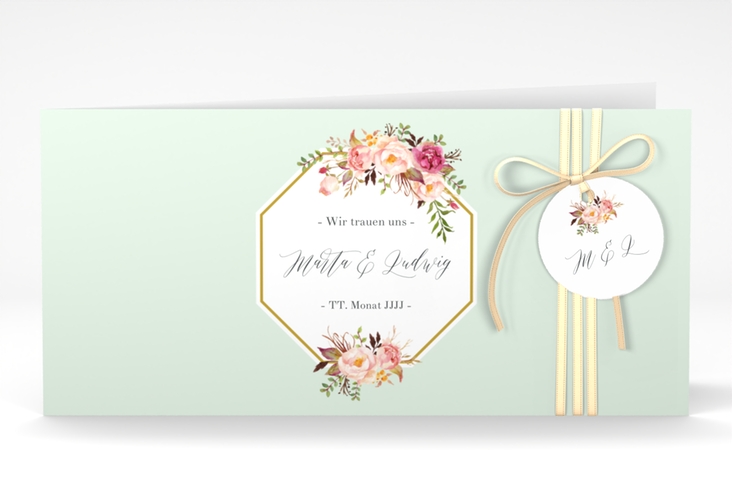 Hochzeitseinladung Prachtvoll lange Klappkarte quer mint hochglanz