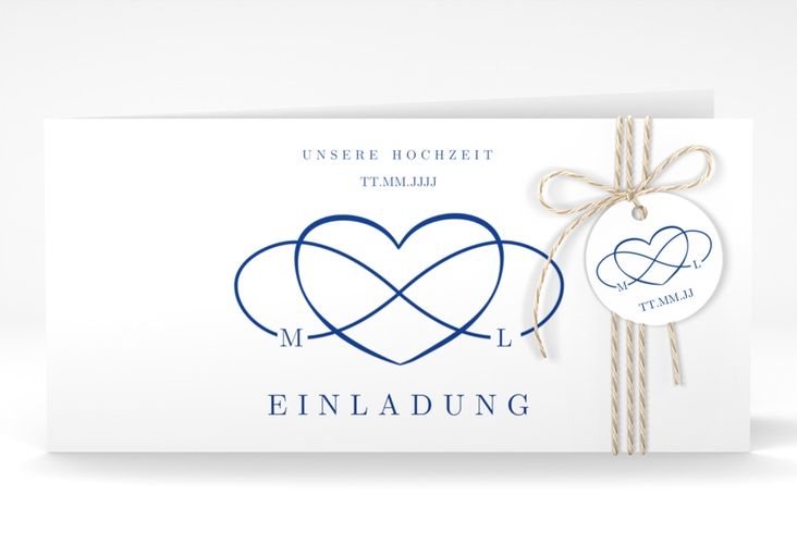Hochzeitseinladung Infinity lange Klappkarte quer blau