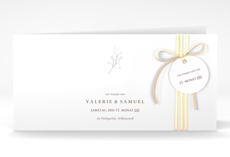 Hochzeitseinladung Ivy lange Klappkarte quer minimalistisch mit kleiner botanischer Illustration
