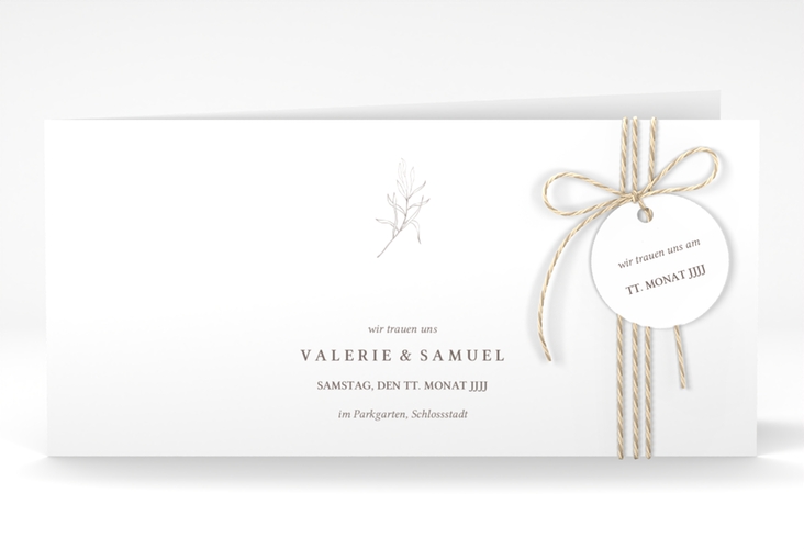 Hochzeitseinladung Ivy lange Klappkarte quer minimalistisch mit kleiner botanischer Illustration