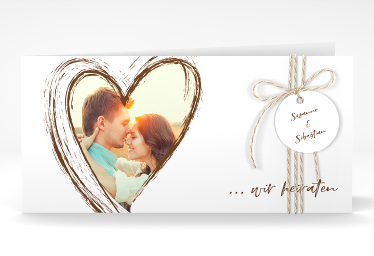 Hochzeitseinladung Liebe lange Klappkarte quer braun hochglanz