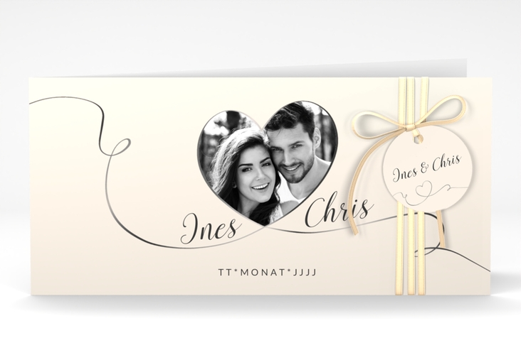Hochzeitseinladung Dolce lange Klappkarte quer beige