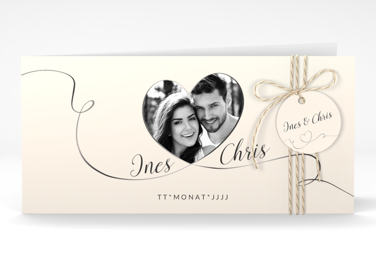 Hochzeitseinladung Dolce lange Klappkarte quer beige