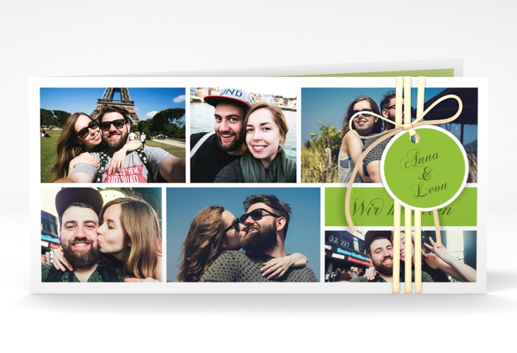 Hochzeitseinladung "Collage" DIN lang Klappkarte gruen