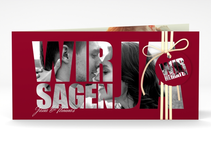 Hochzeitseinladung Letters lange Klappkarte quer rot hochglanz