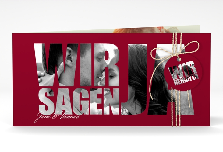 Hochzeitseinladung Letters lange Klappkarte quer rot hochglanz