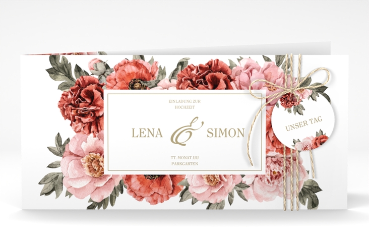 Einladungskarte Hochzeit Amapola lange Klappkarte quer weiss
