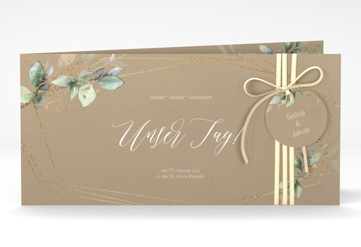 Hochzeitseinladung Greenish lange Klappkarte quer Kraftpapier hochglanz