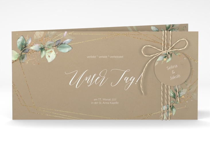 Hochzeitseinladung Greenish lange Klappkarte quer Kraftpapier hochglanz