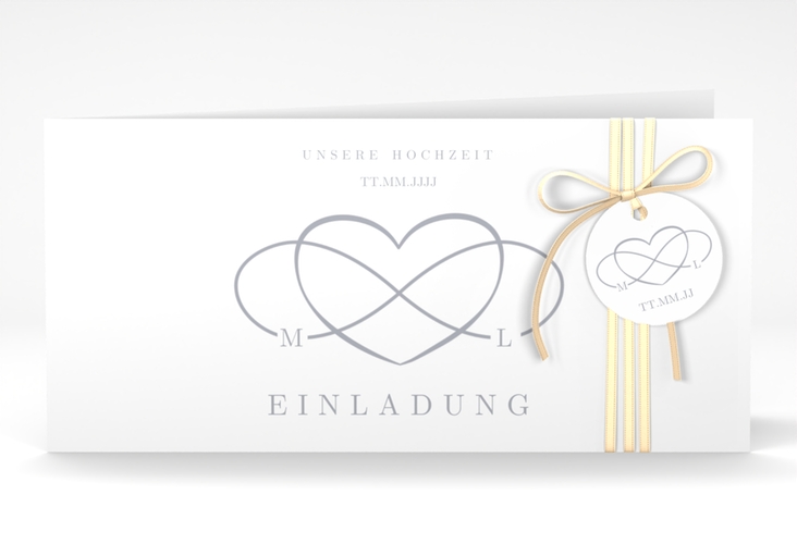 Hochzeitseinladung Infinity lange Klappkarte quer grau