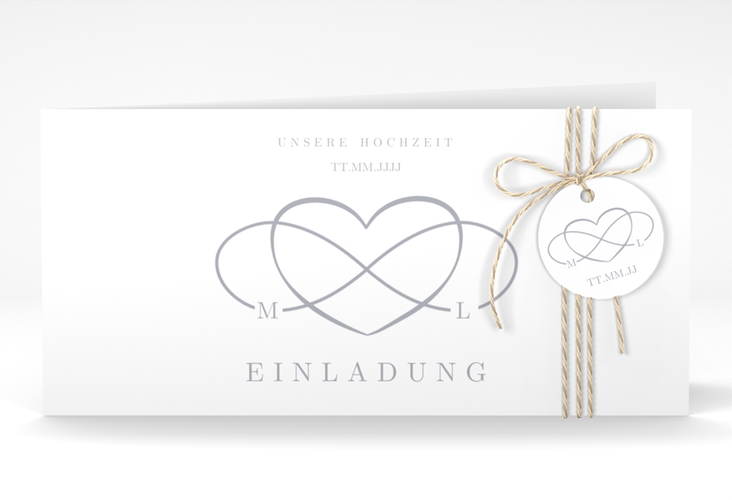 Hochzeitseinladung Infinity lange Klappkarte quer grau