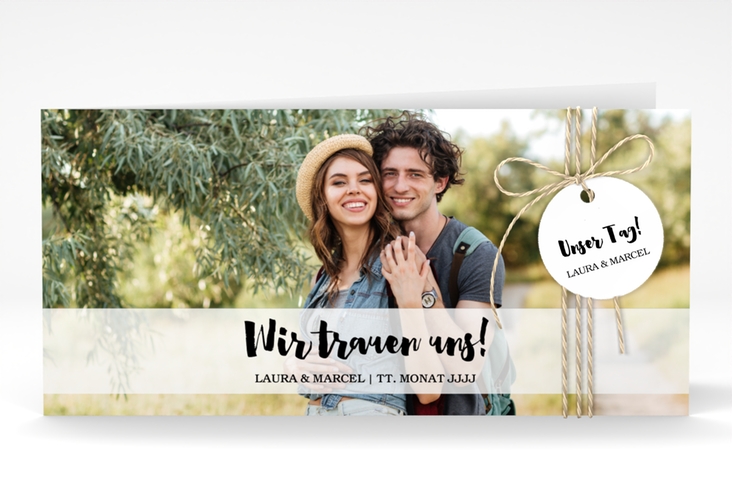 Hochzeitseinladung Mirage lange Klappkarte quer weiss