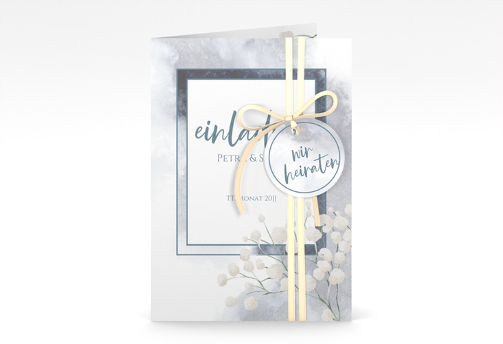 Einladungskarte Hochzeit Winter A6 Klappkarte hoch mit Schleierkraut