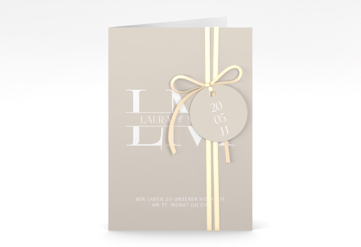 Einladungskarte Hochzeit Monogramm A6 Klappkarte hoch beige
